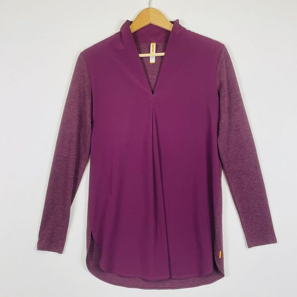 Lucy Burgundy Chiffon Wool Blend Knit Panel Long‎ Sleeve Top Shirt Womens XS - Picture 1 of 7